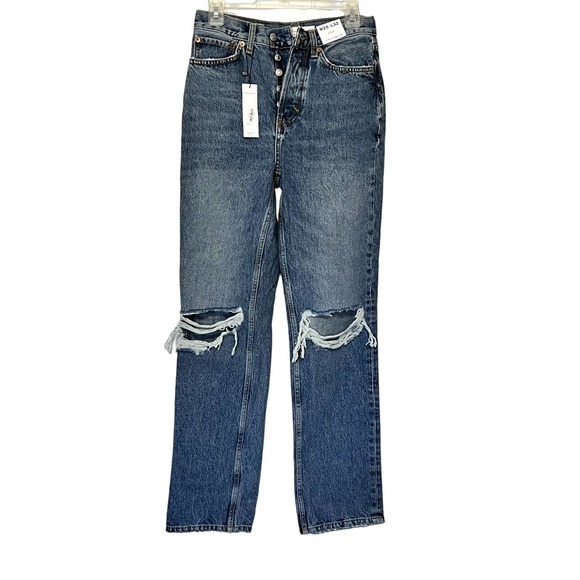 NWT Topshop Mid Rise Loose Fit Dad jeans Blue Washed Womens Size 2 - Picture 1 of 8
